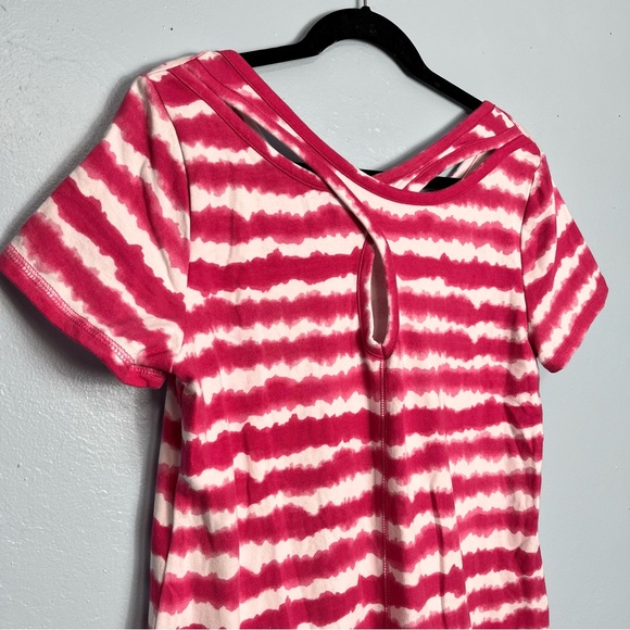 T by Talbots Womens M Wavy Tie-Dye Pink White Pullover Dress Casual Cross Back - Picture 6 of 13
